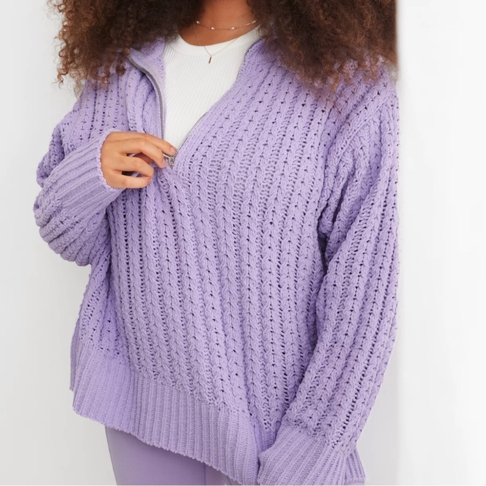 Aerie Lilac Cable Car Quarter Zip Sweater